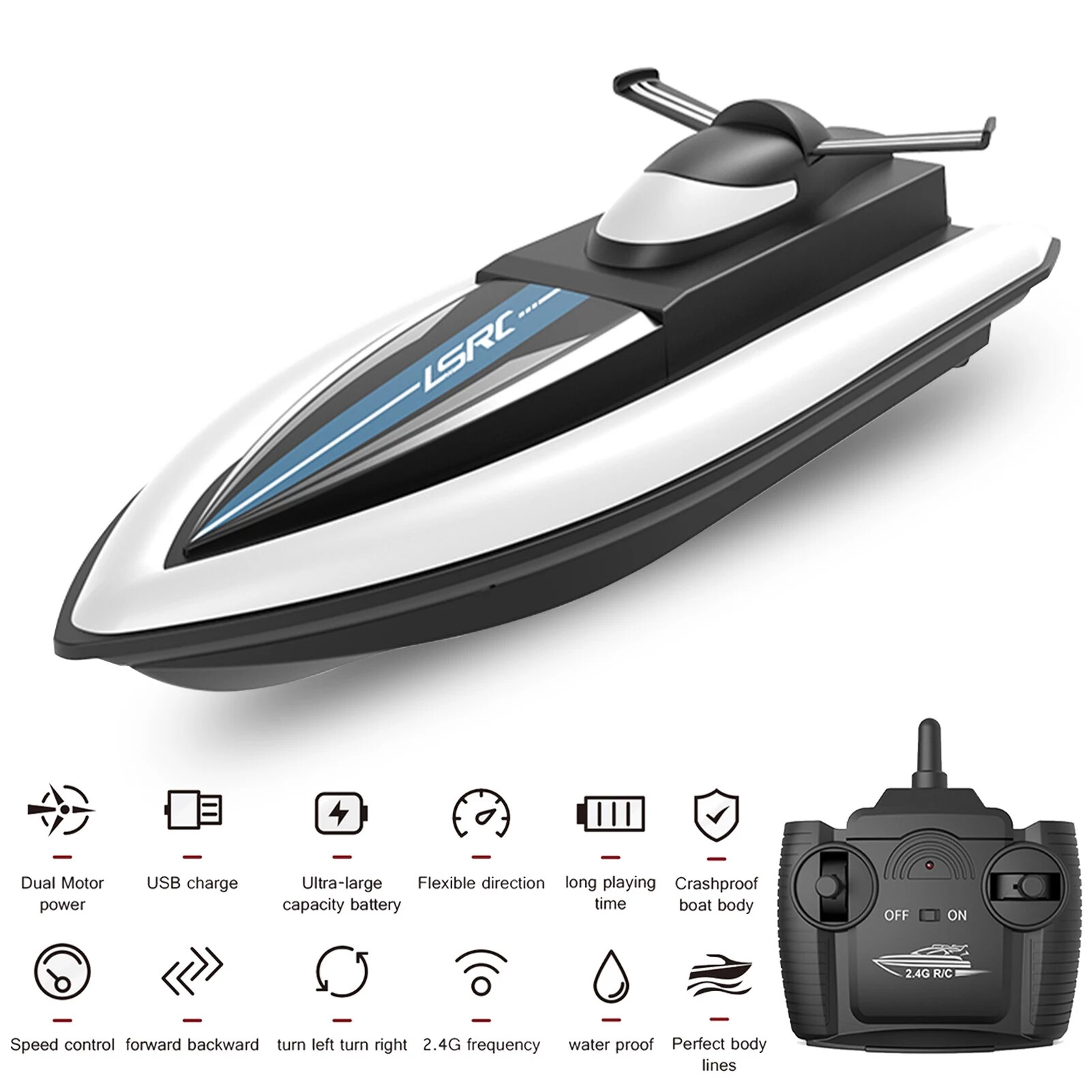 Remote Control Boat Waterproof Rechargeable Model Radio Electric Speedboat 