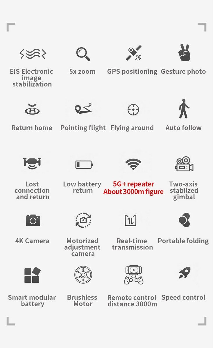 4K Drones 3KM WIFI GPS EIS 2-axis Anti-Shake Gimbal