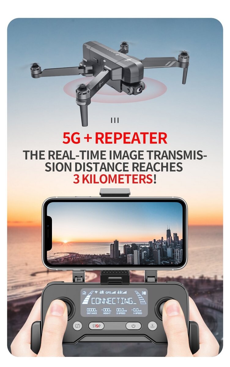 4K Drones 3KM WIFI GPS EIS 2-axis Anti-Shake GimbalDrones 4K avec WIFI 3KM, GPS, EIS et nacelle anti-vibrations à 2 axes